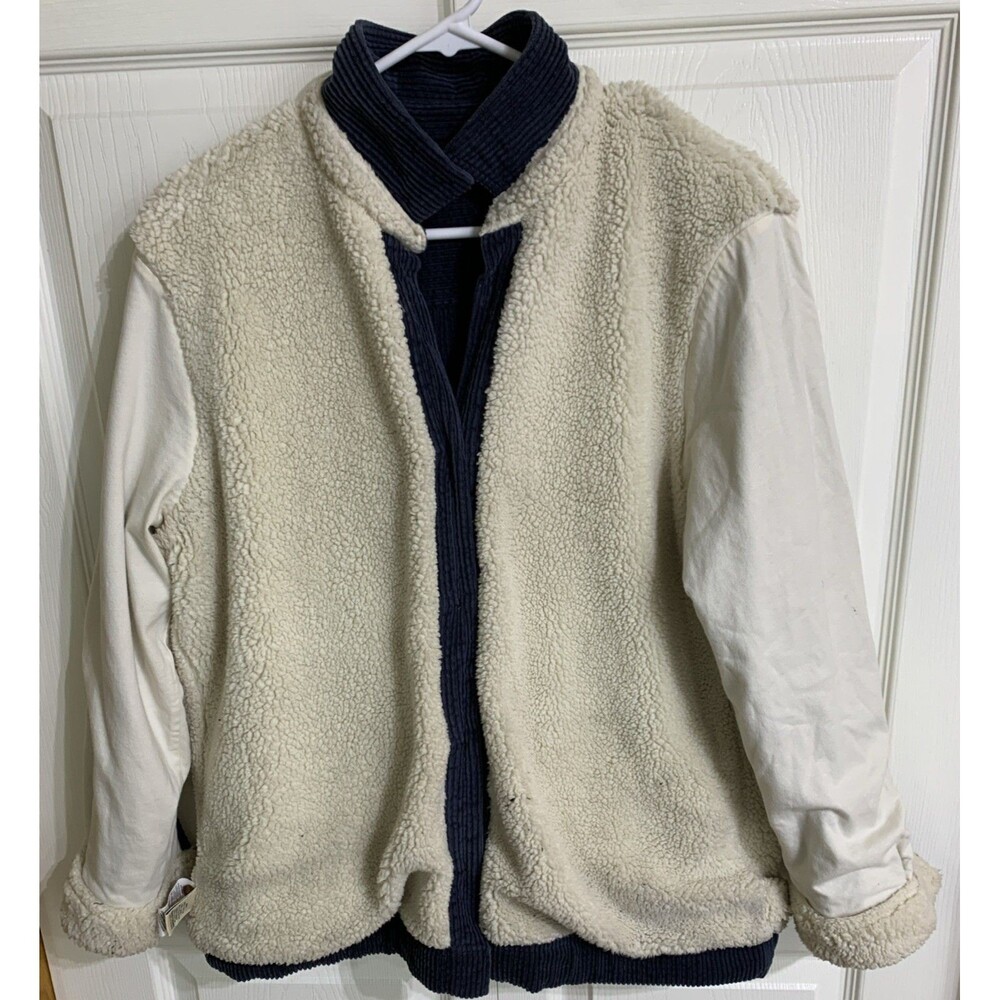 LL Bean Corduroy Flannel Lined Shirt Jacket Womens M Navy Blue barn chore - Picture 8 of 10